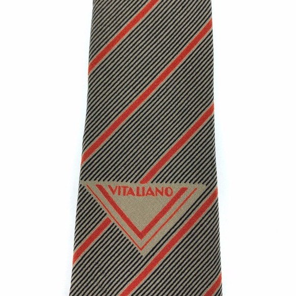Vitaliano Pancaldi Tie Men's Red Black Beige Striped Elegant Classic "W" Necktie - Picture 6 of 10